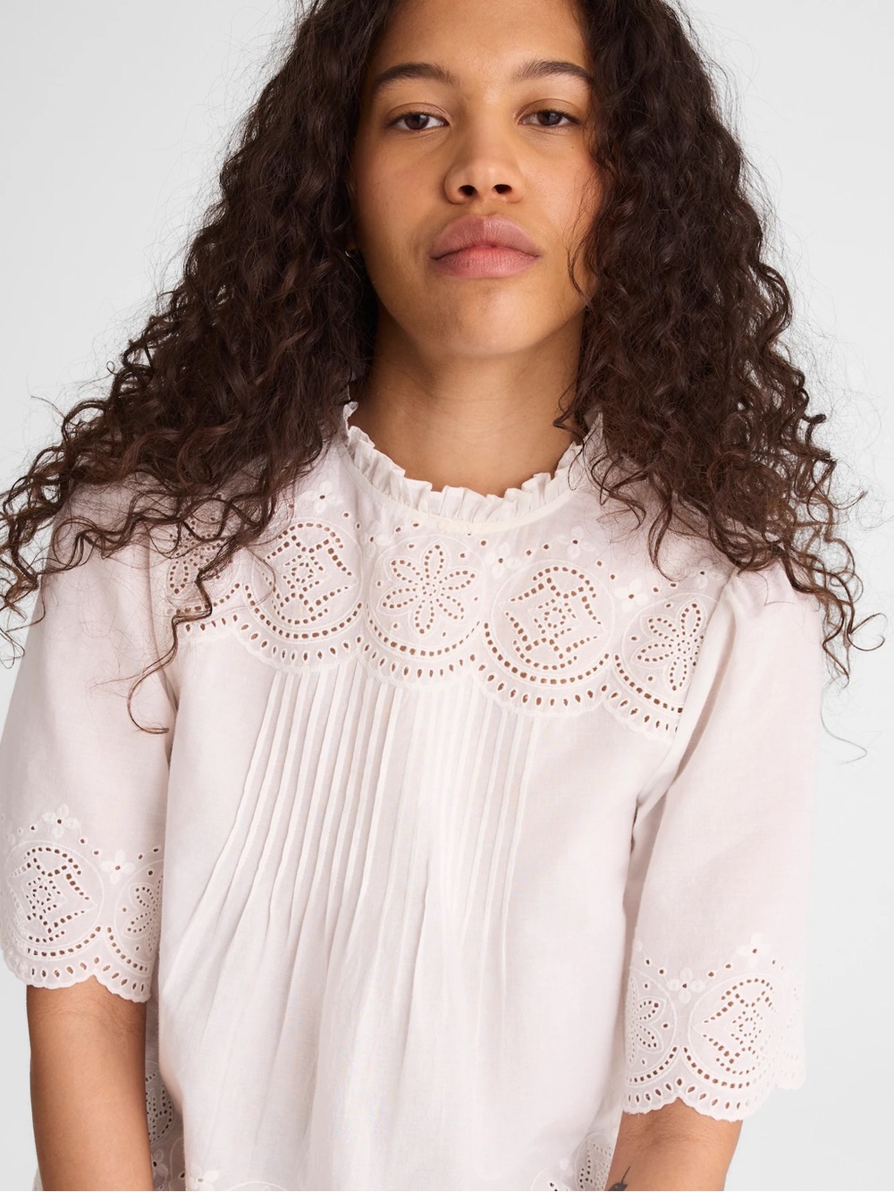 NWT MADEWELL Embroidered Pintuck High-Neck Top White Medium 100% Cotton NZ462 - Picture 15 of 15